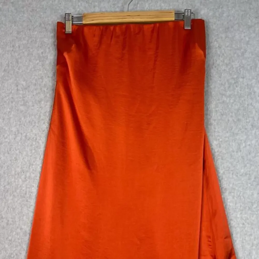 Abercrombie & Fitch Size Small Orange Satin Strapless Slip Maxi Dress Front Slit